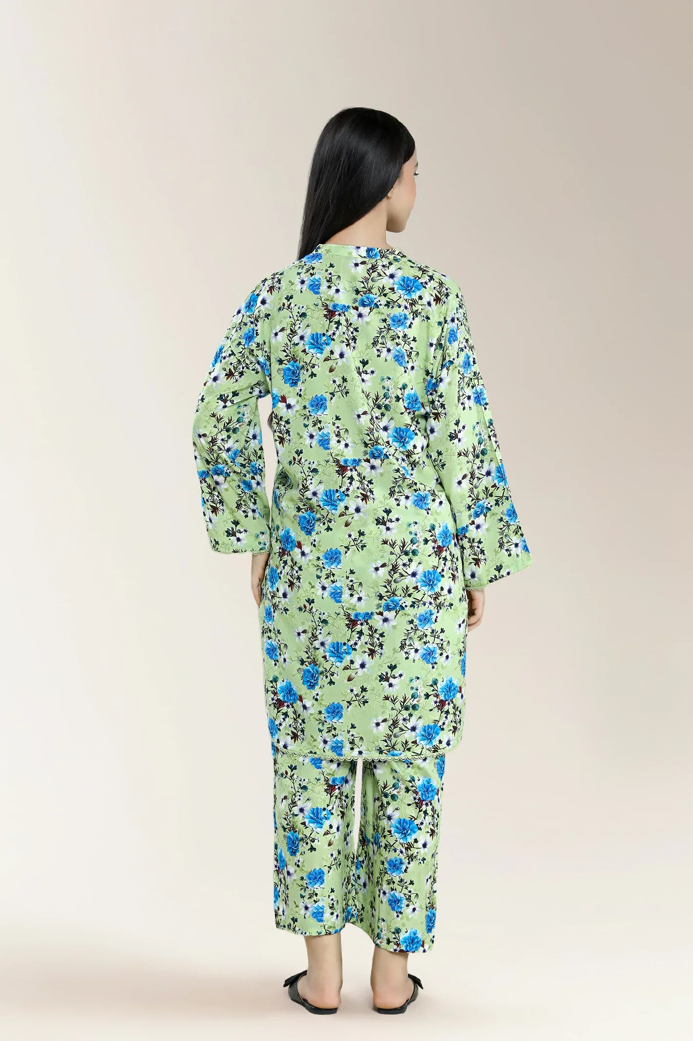 Basic Printed Viscose Linen-Mint 2PC - Image 2