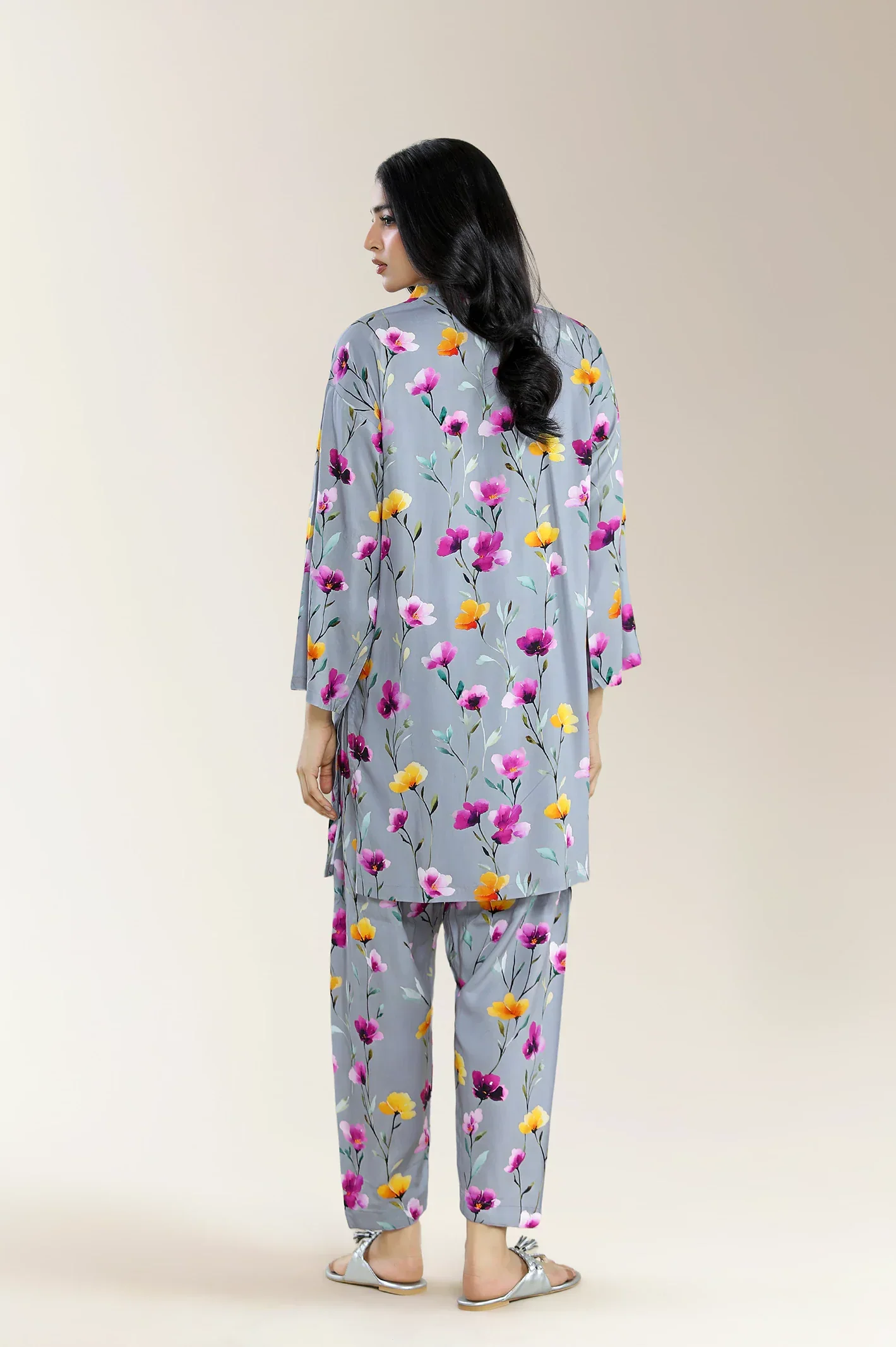 Printed Viscose Linen Grey 2Pc - Image 2