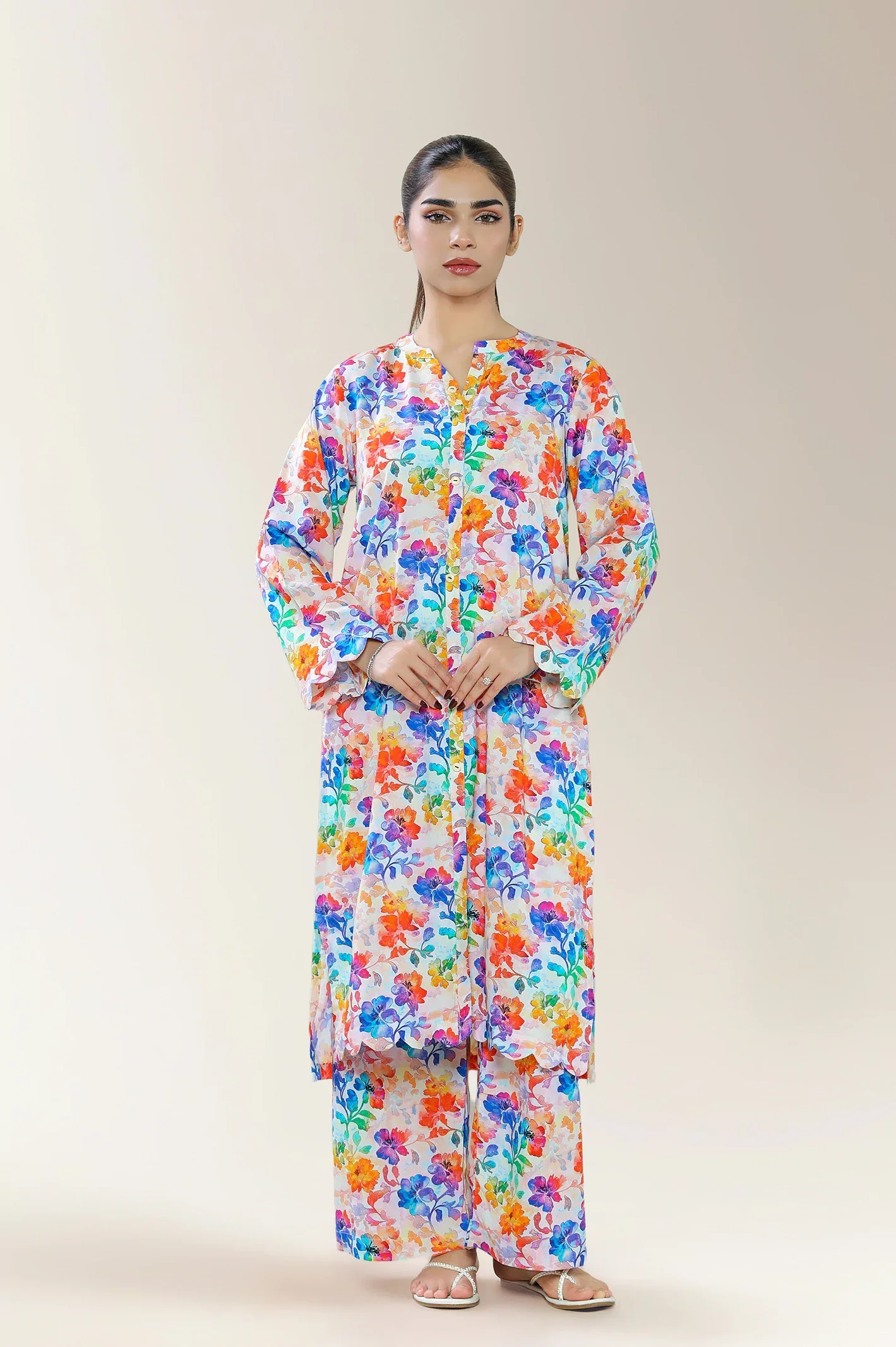 Printed Viscose Linen Ivory 2PC