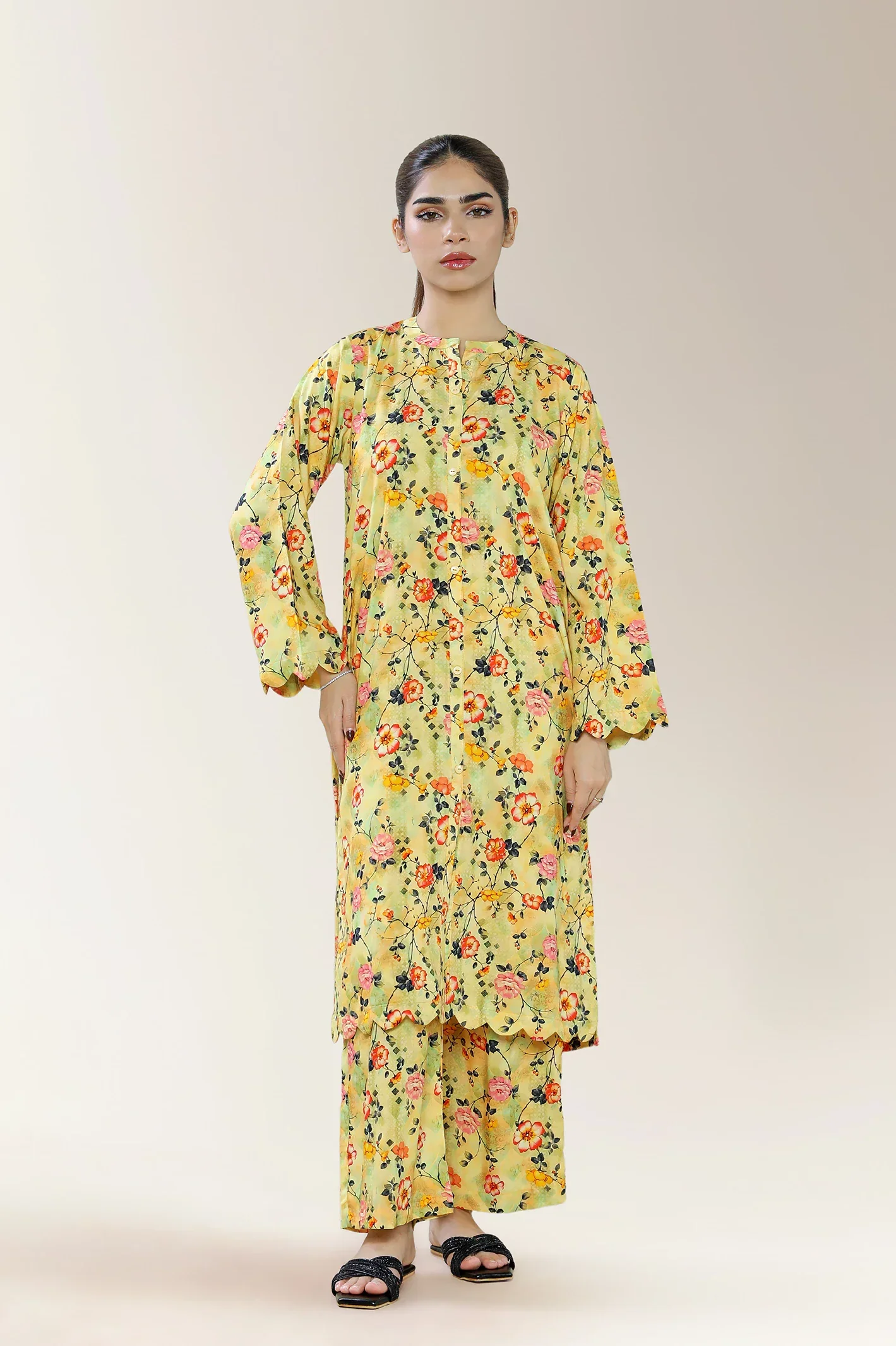 Printed Viscose Linen Peach 2PC