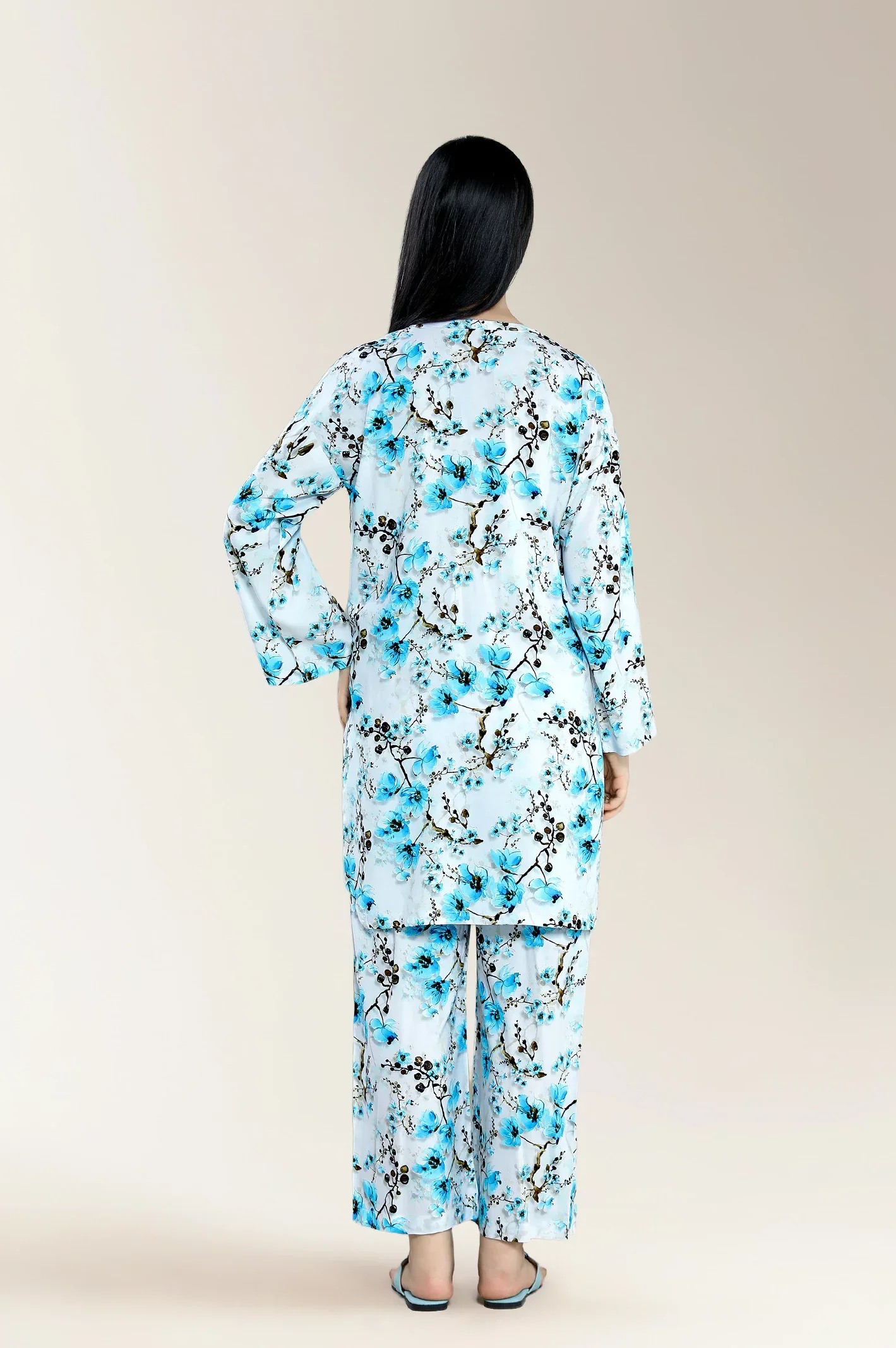 Printed Viscose Linen Ash White 2Pc - Image 2