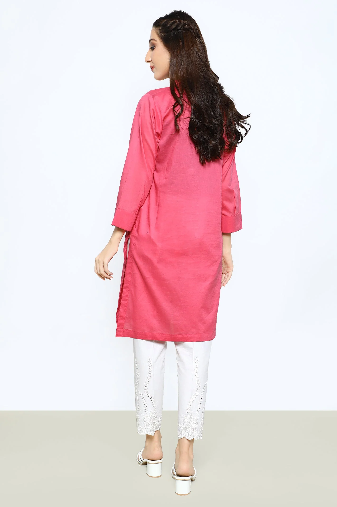 Slub Pink Stitched Kurti - Image 3