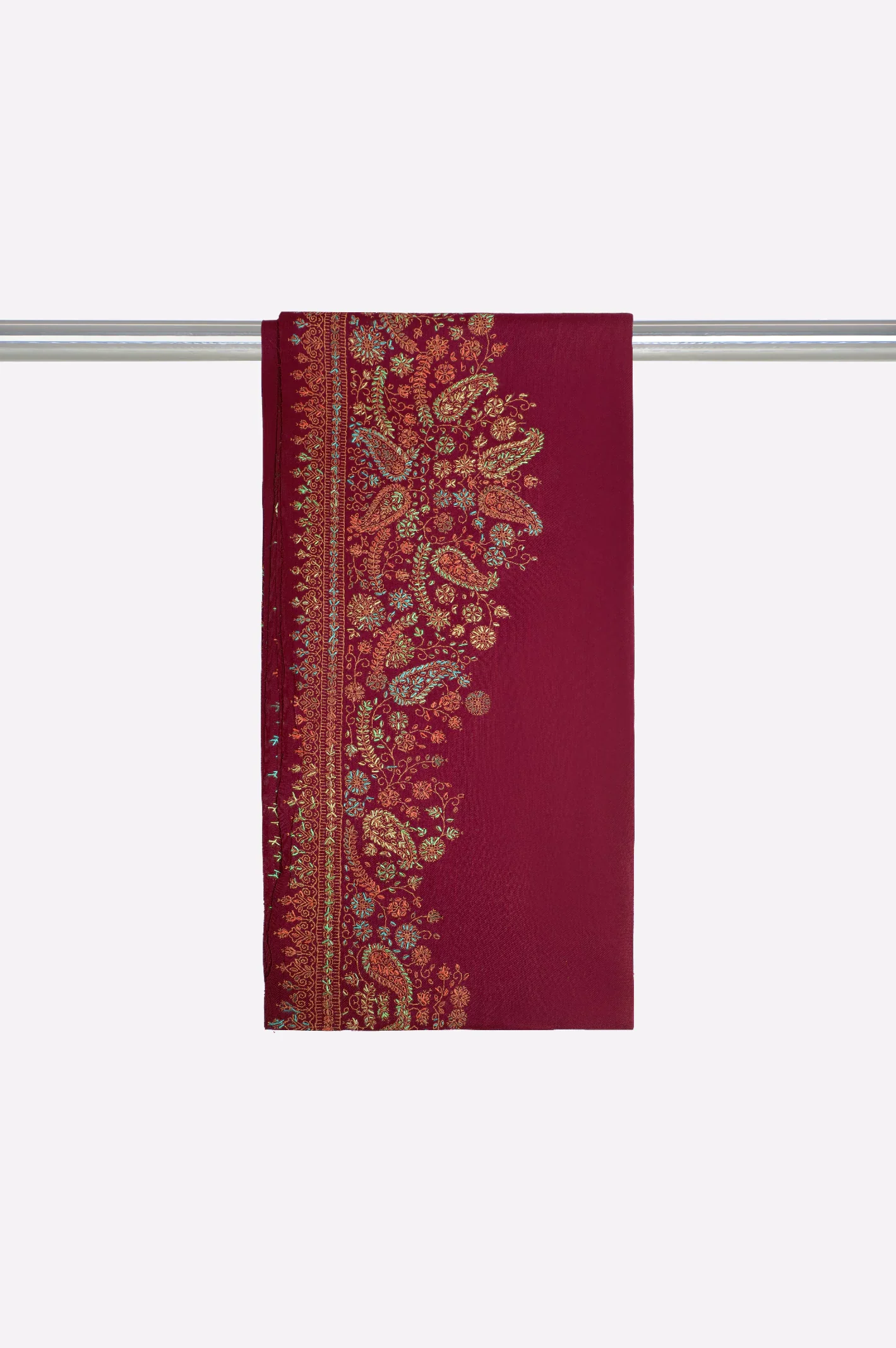 Hand Embroidered Shawl-Dark Pink