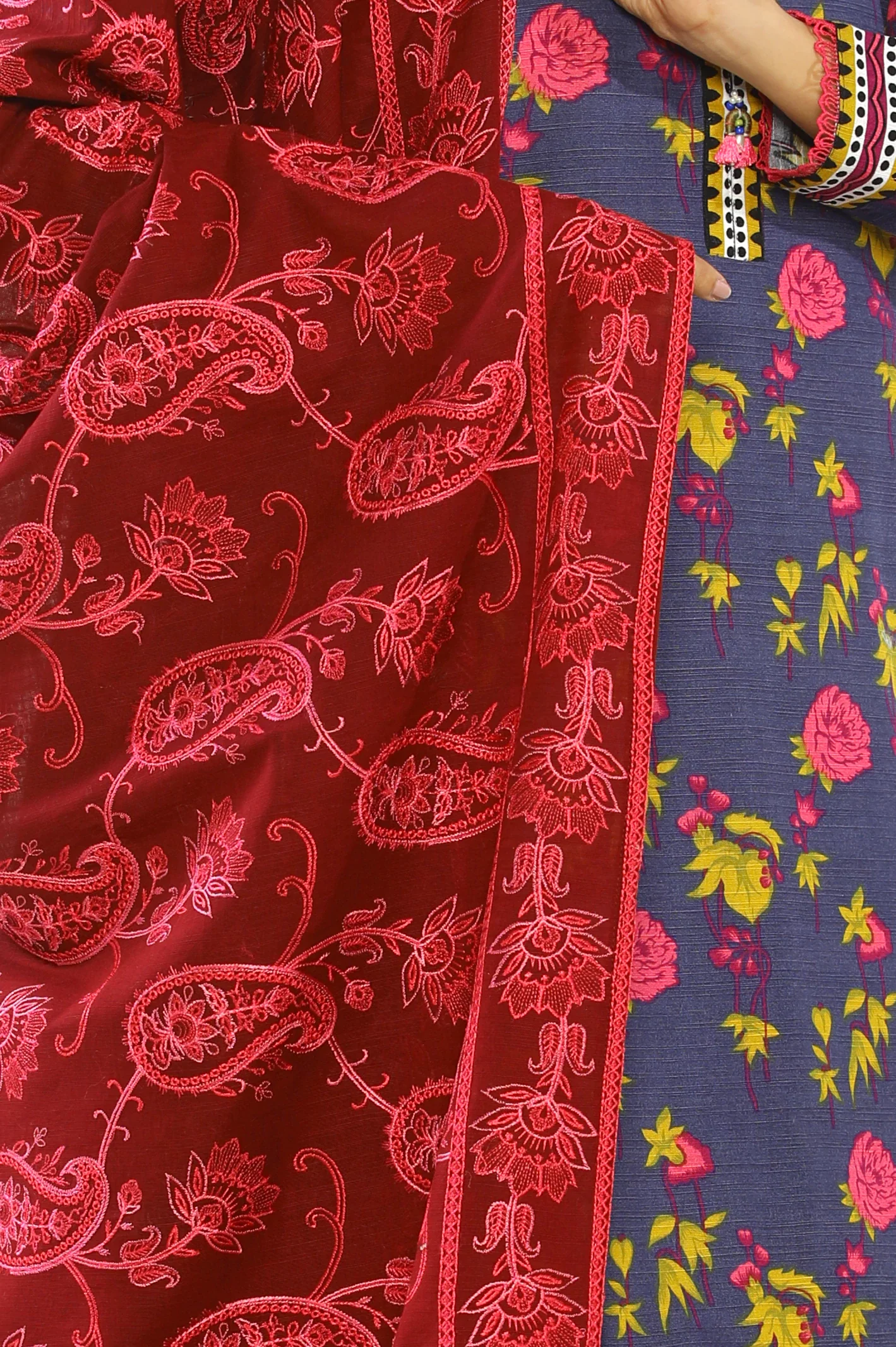 Maroon Embroidered Ladies Shawl - Image 2
