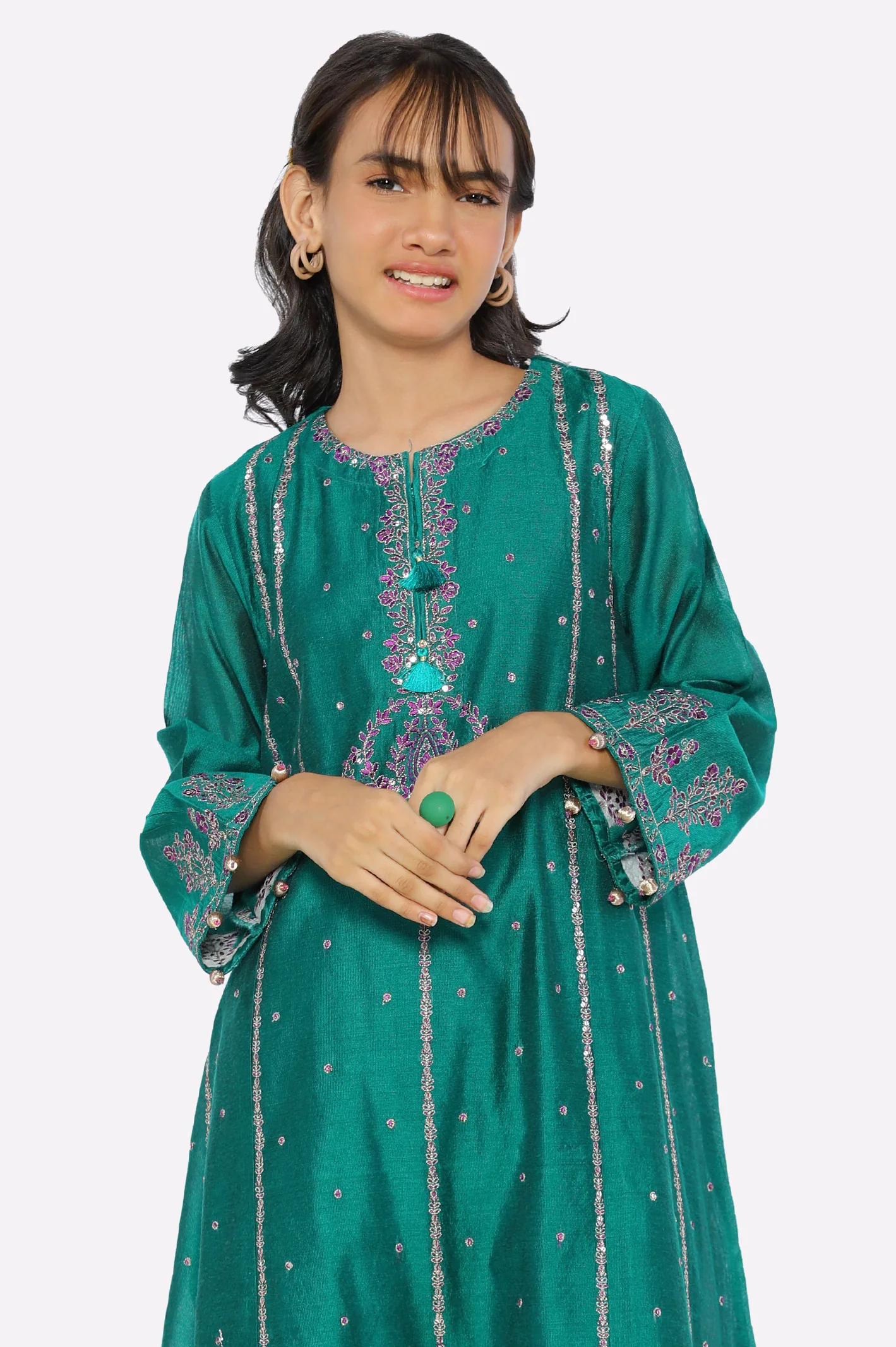 Green Embroidered Teens 2PC - Image 2
