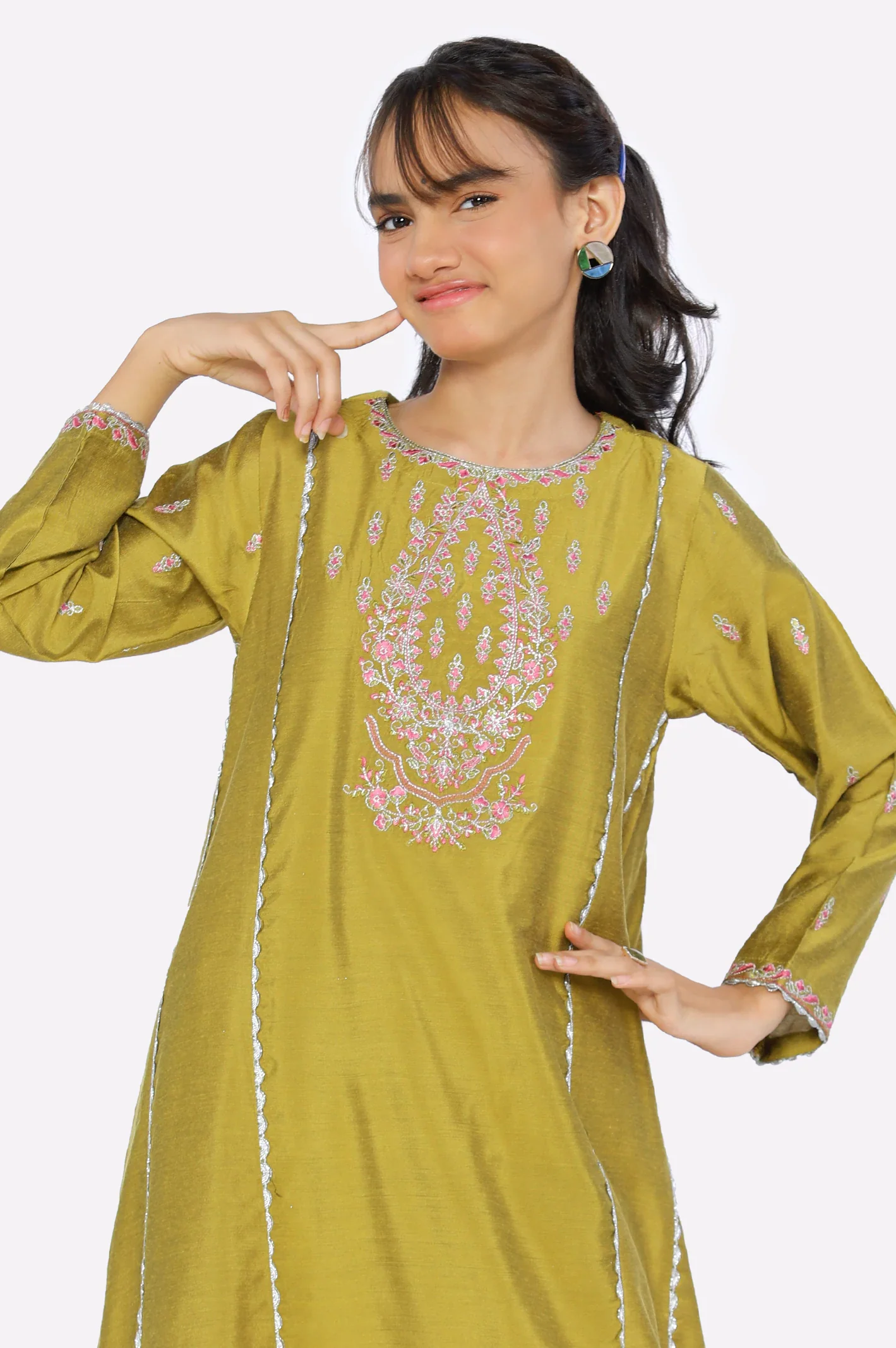 Mustard Embroidered Teens 2PC - Image 2