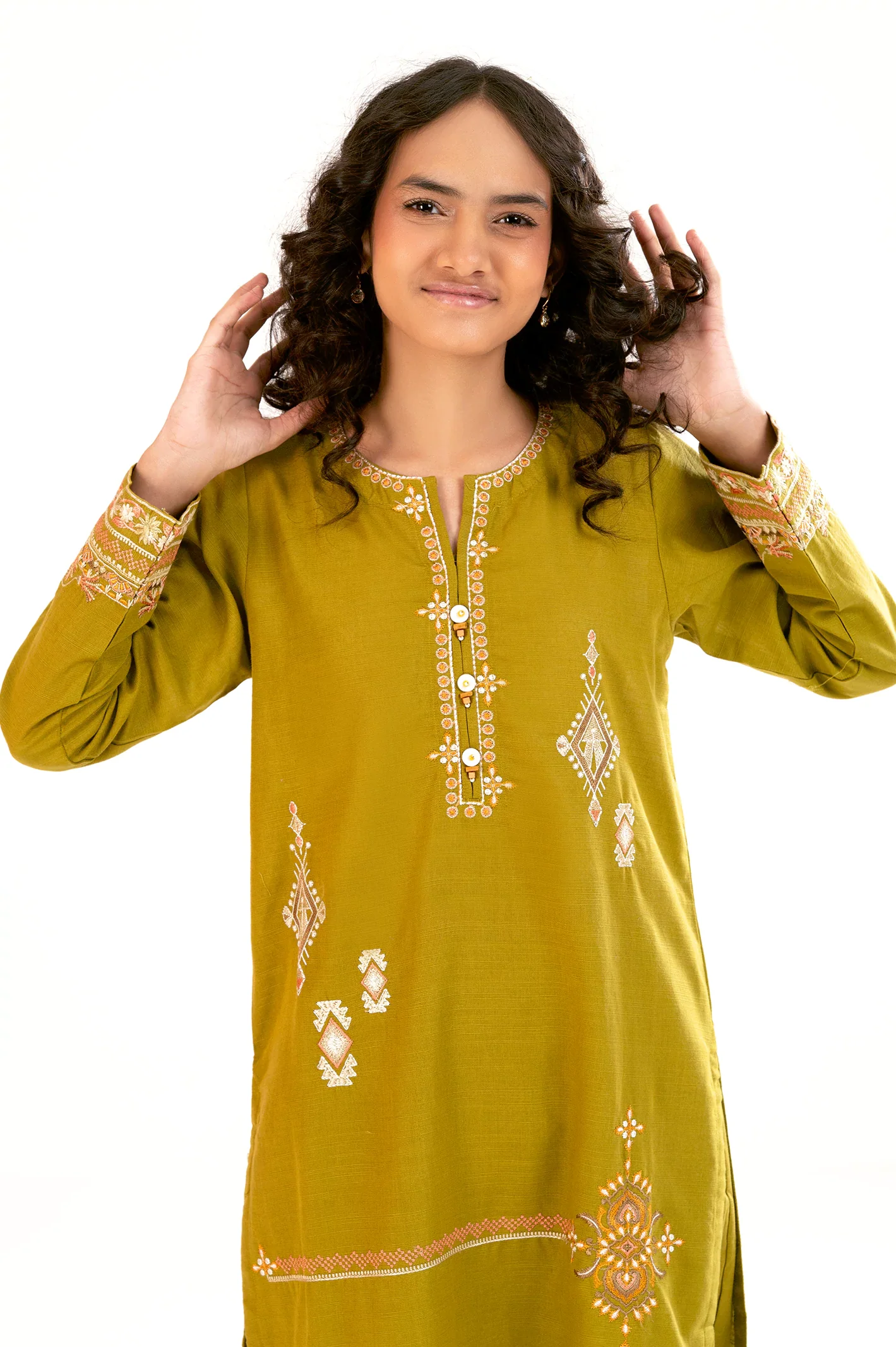 Olive Embroidered Teens 2PC - Image 2