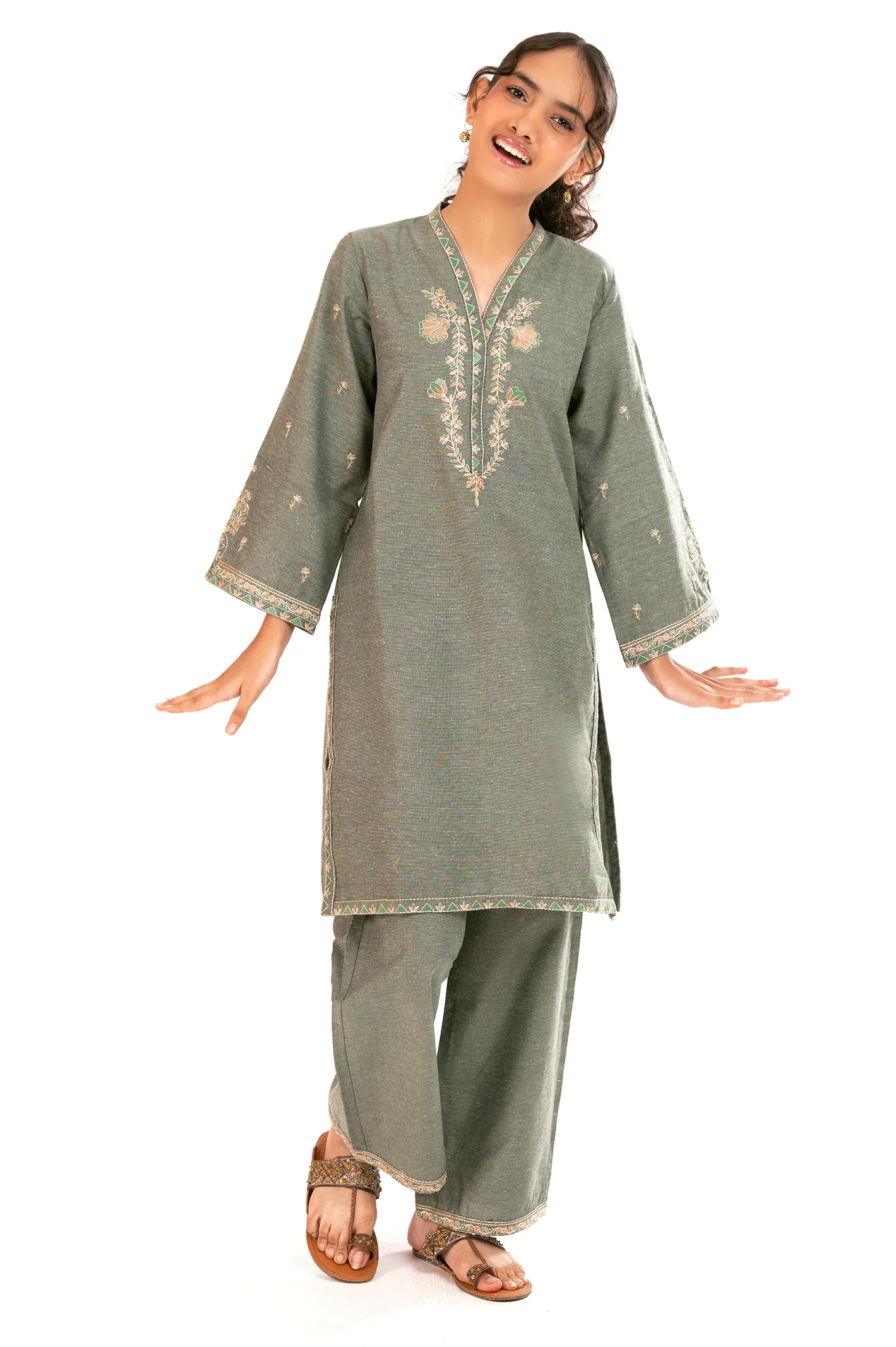 Green Embroidered Teens 2PC