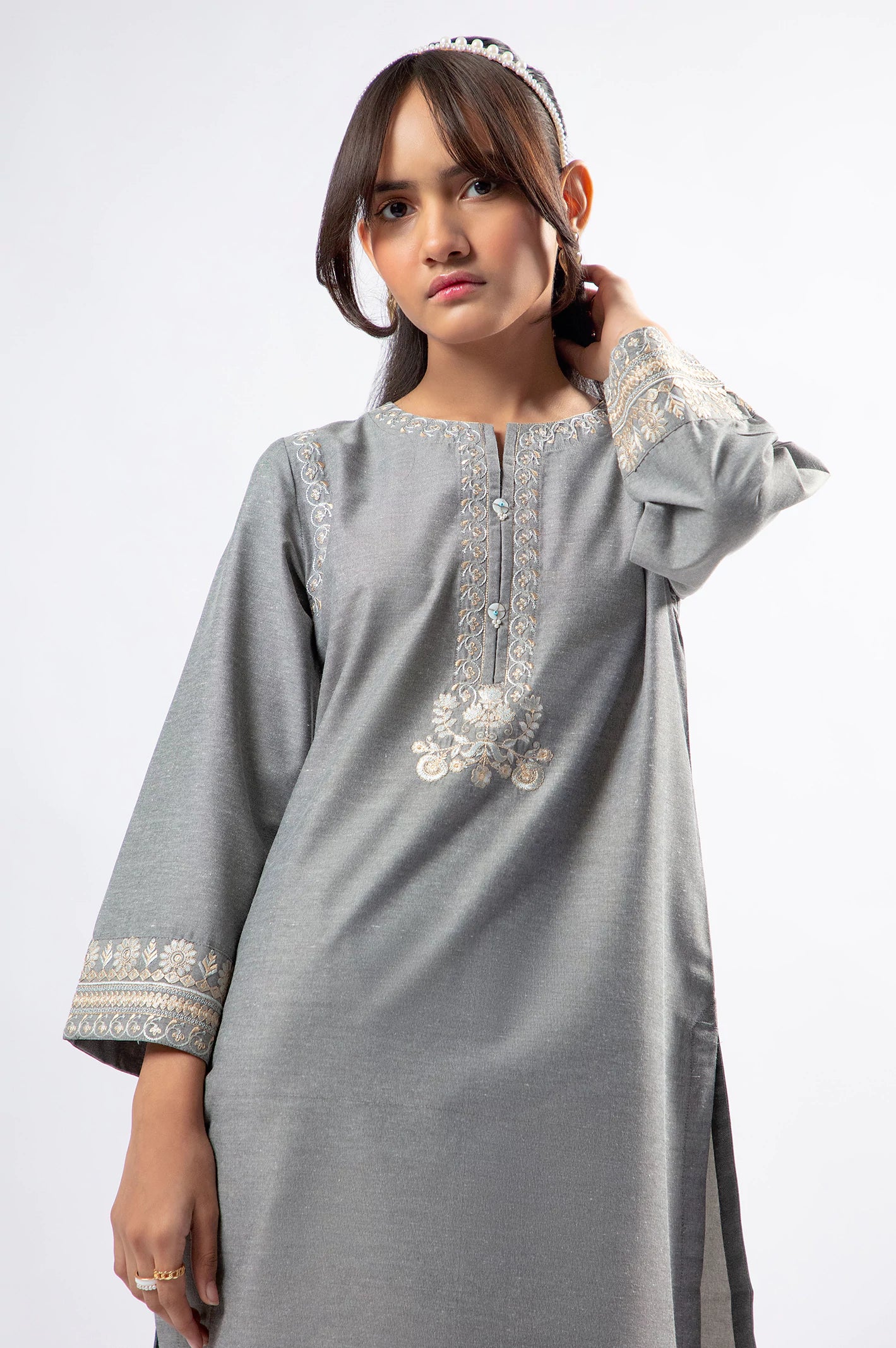 Grey Embroidered Teens 2PC - Image 2
