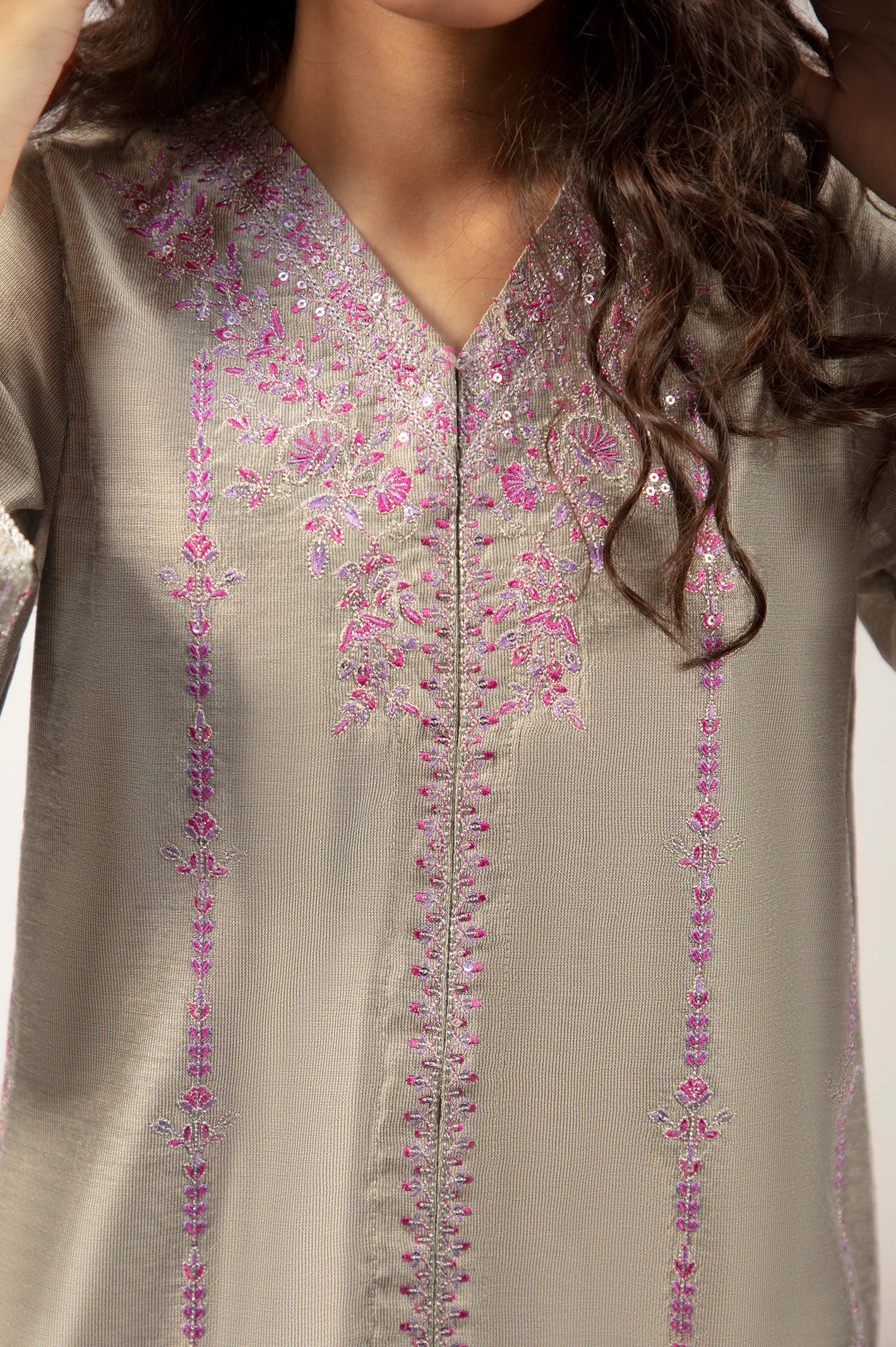 Grey Embroidered Teens 2PC - Image 2