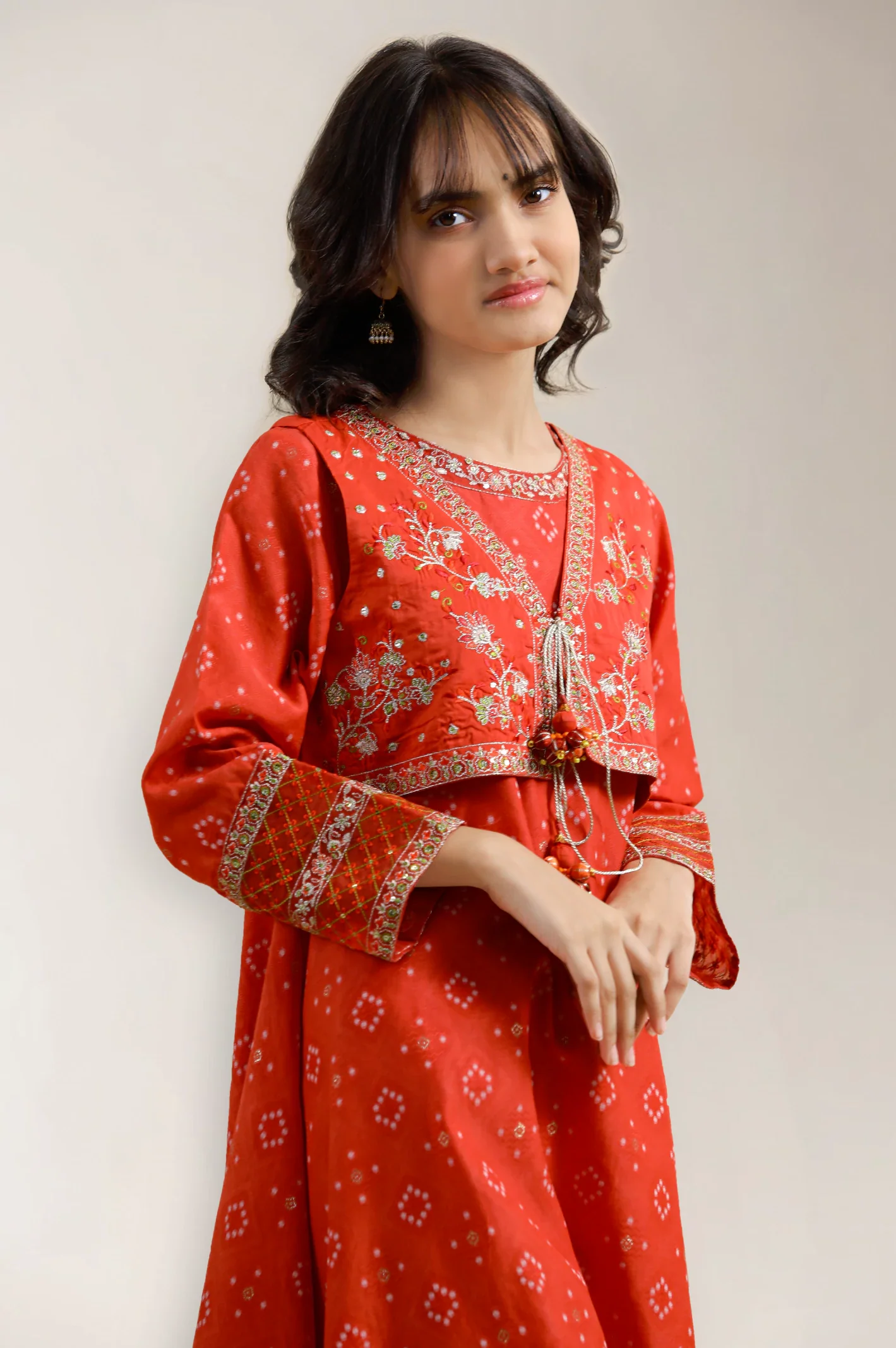 Red Embroidered Teens 2PC - Image 2