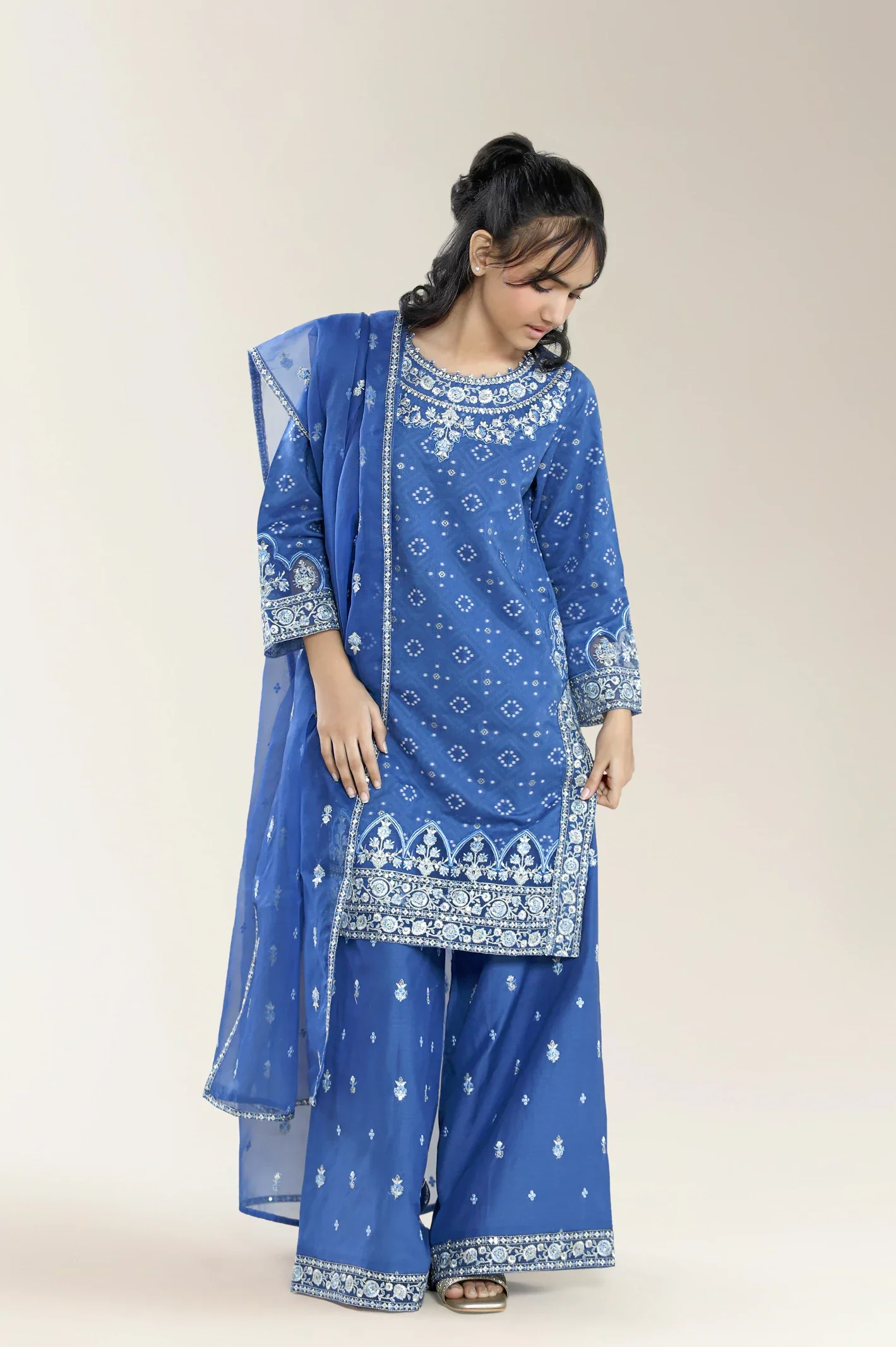 Embroidered Fancy Jacquard-Blue Teens 3PC - Image 3