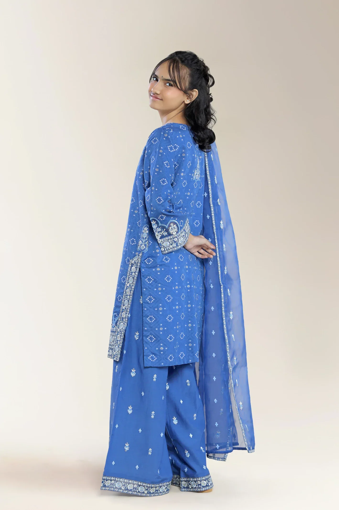 Embroidered Fancy Jacquard-Blue Teens 3PC - Image 5