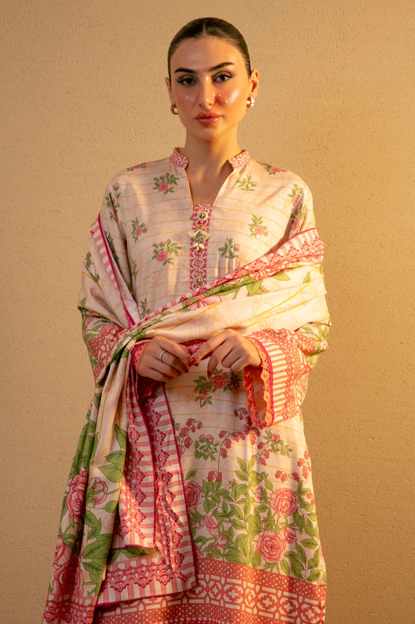 Peach Printed Unstitched 3PC - Image 2