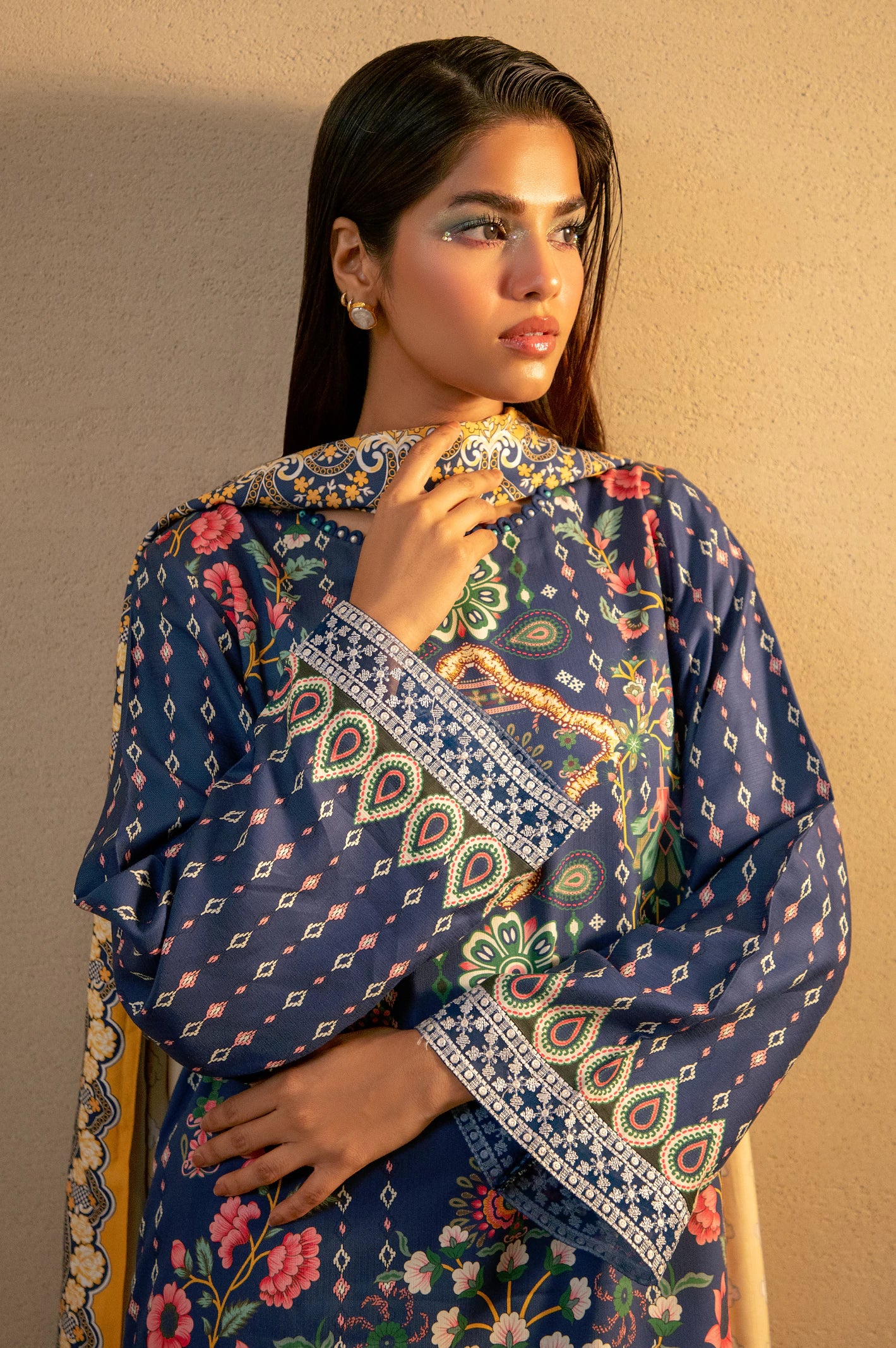 Blue Embroidered 3PC Unstitched - Image 2