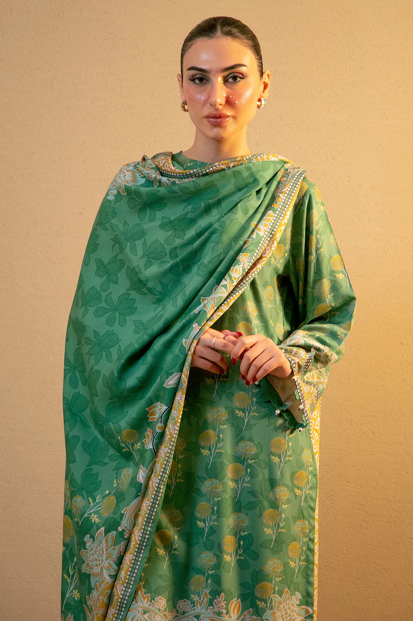 Green Printed 3PC Unstitched - Image 3