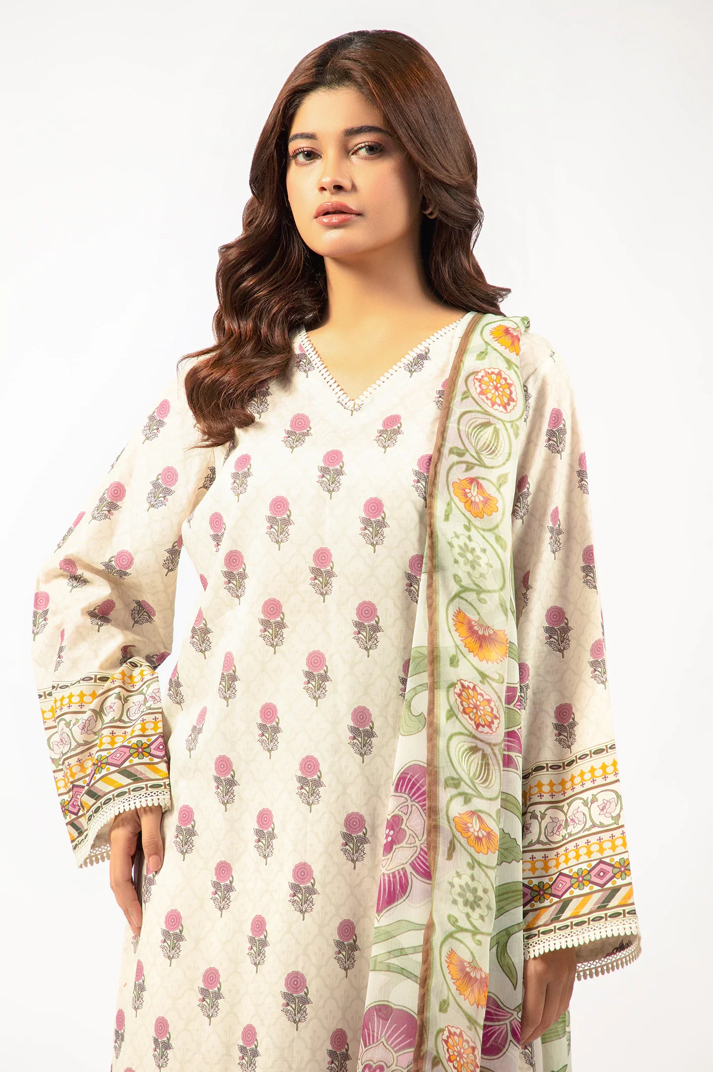 Beige Printed 3PC Unstitched - Image 3
