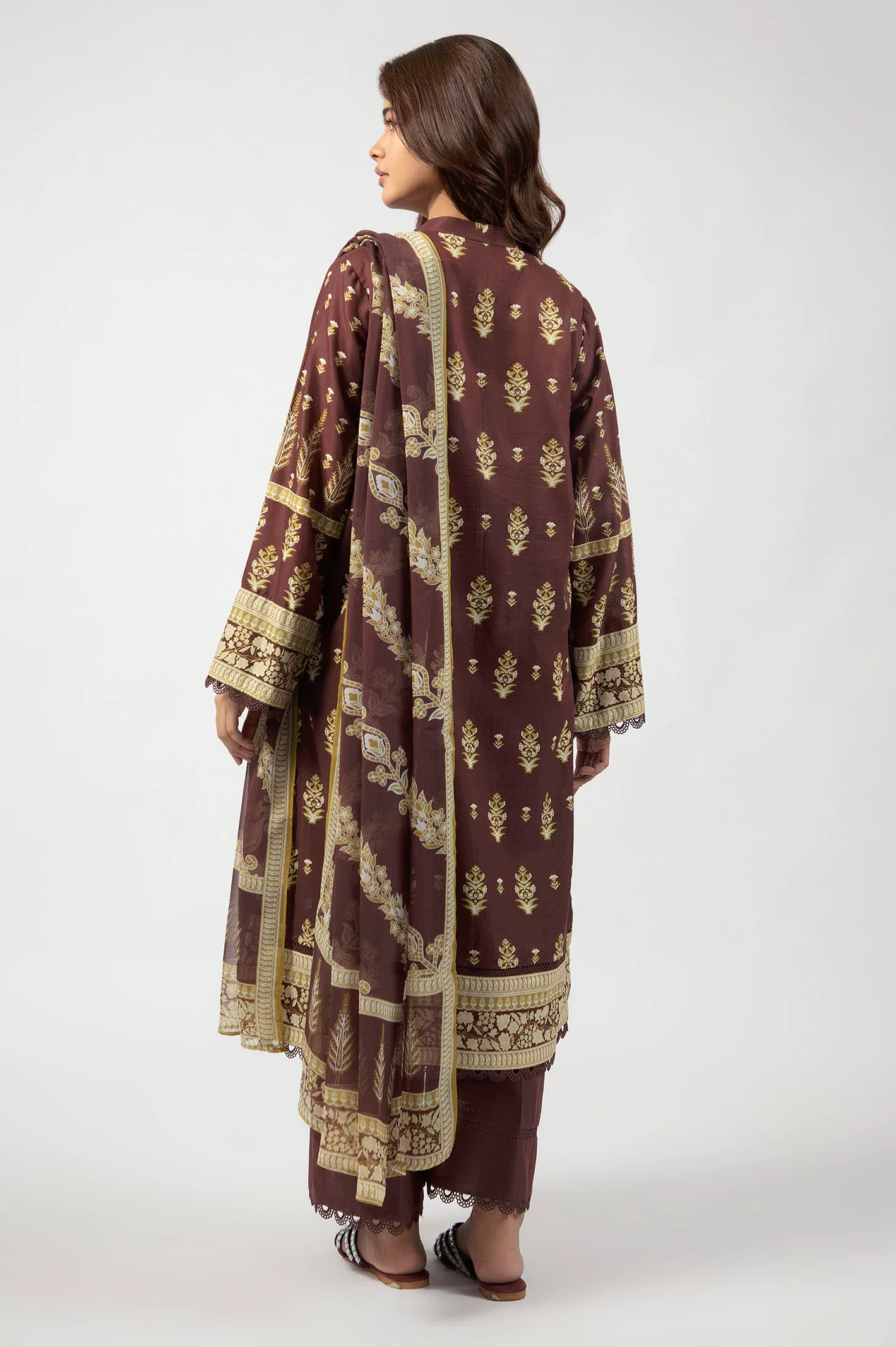 Brown Printed 3PC Unstitched - Image 4