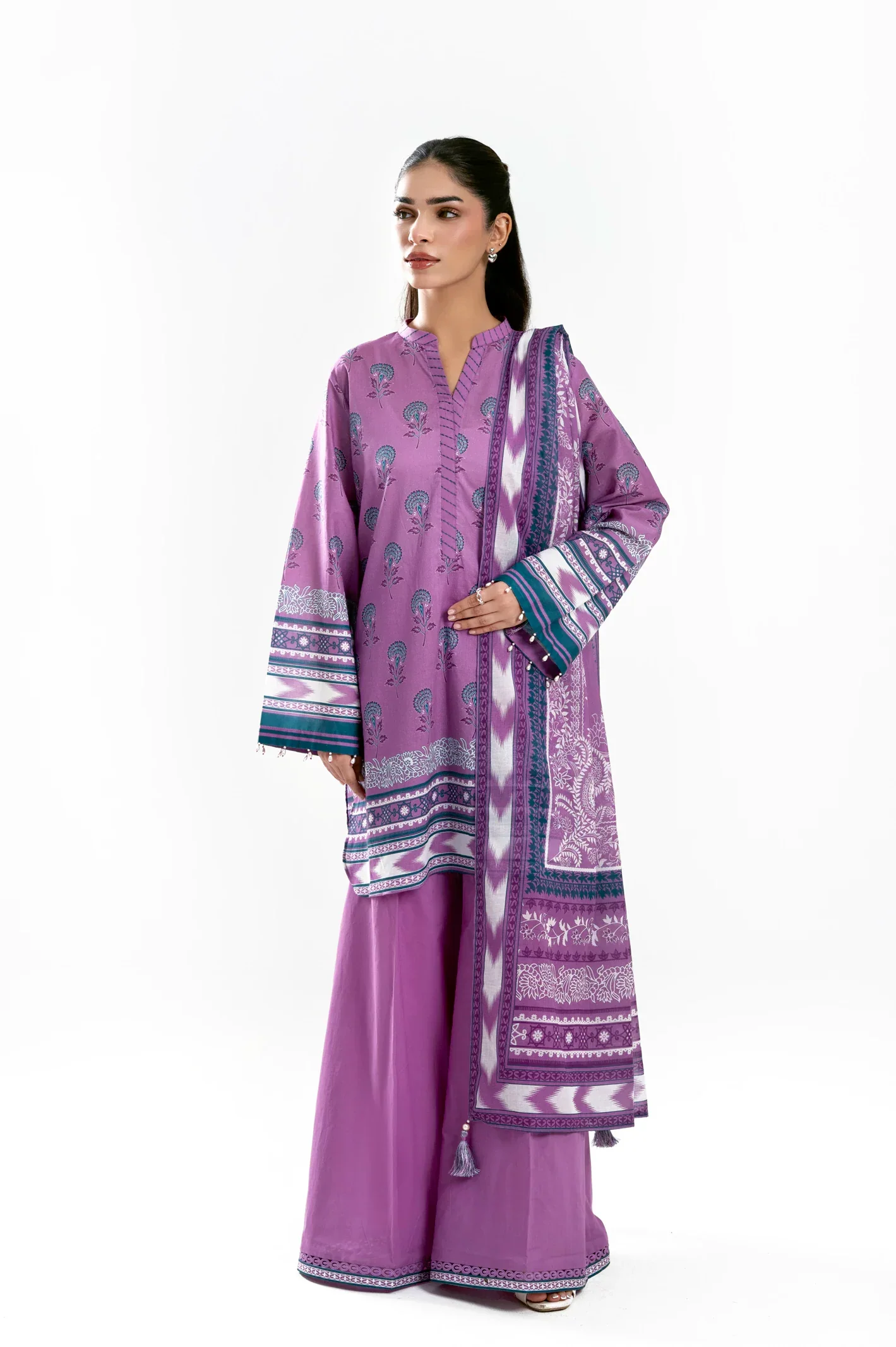 Printed Lawn-Lilac Unstitched 3PC - Image 4