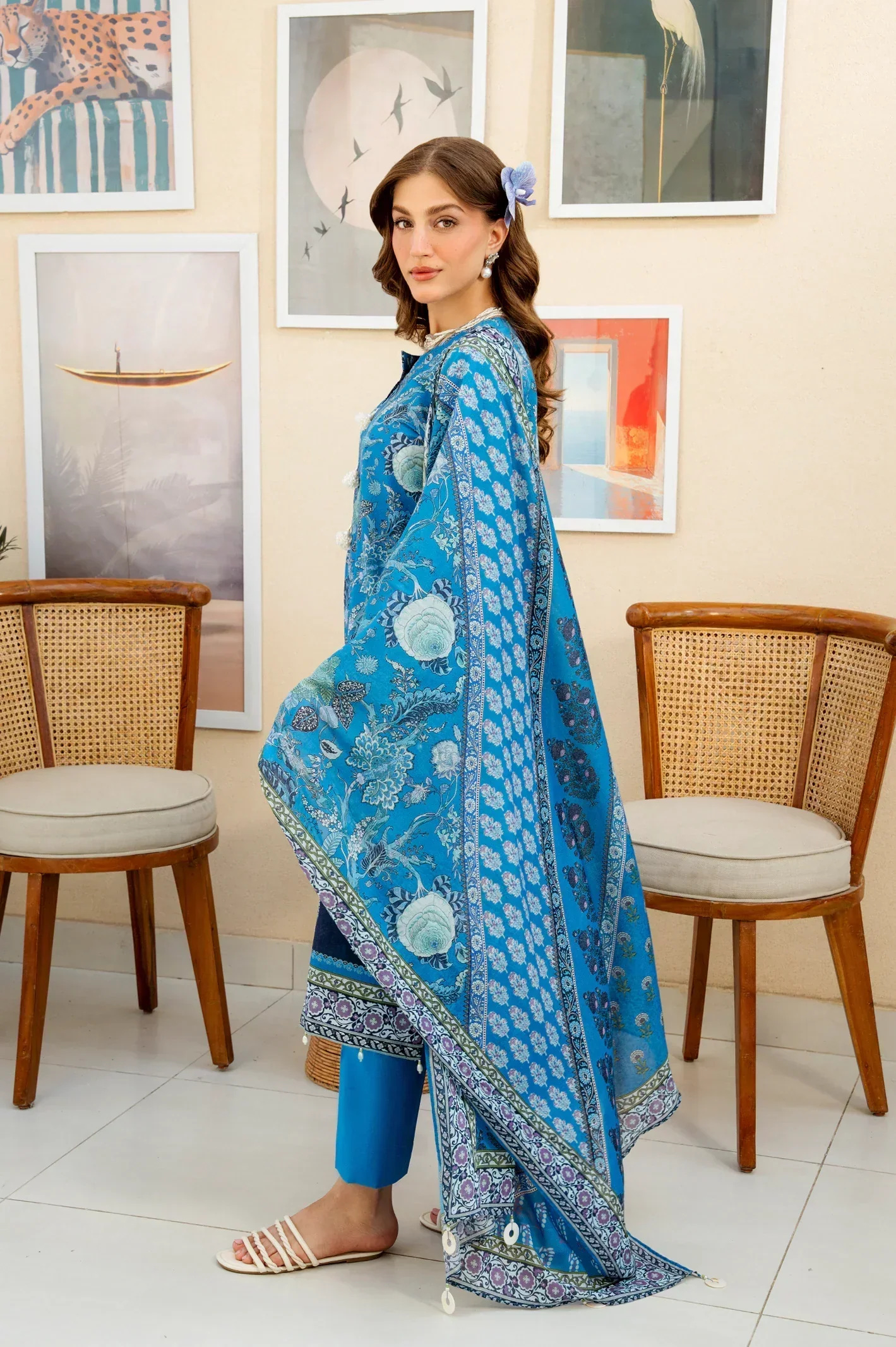 Printed Lawn-Blue Unstitched 3PC - Image 4