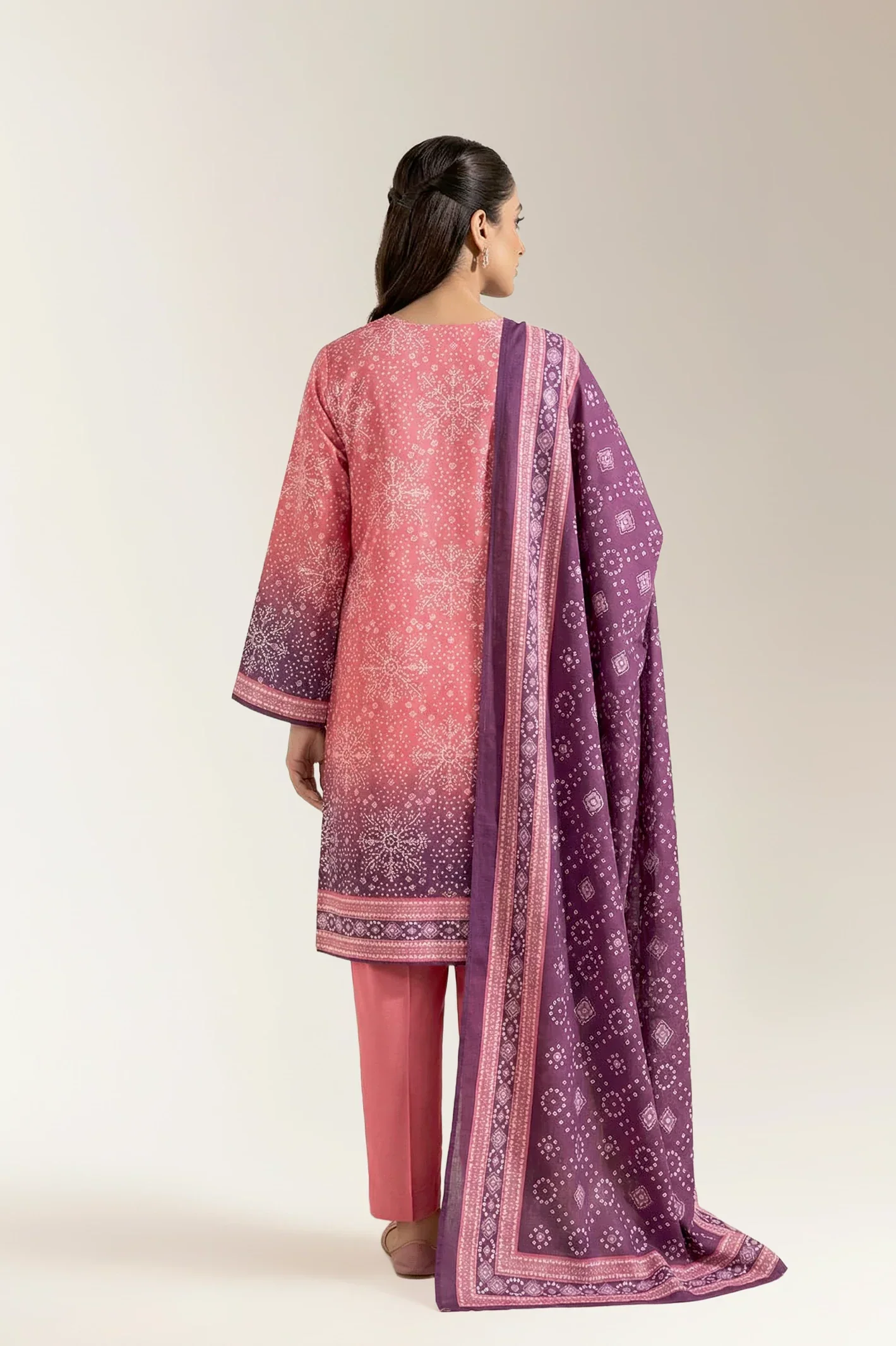 Printed Lawn-Peach Unstitched 3PC - Image 2