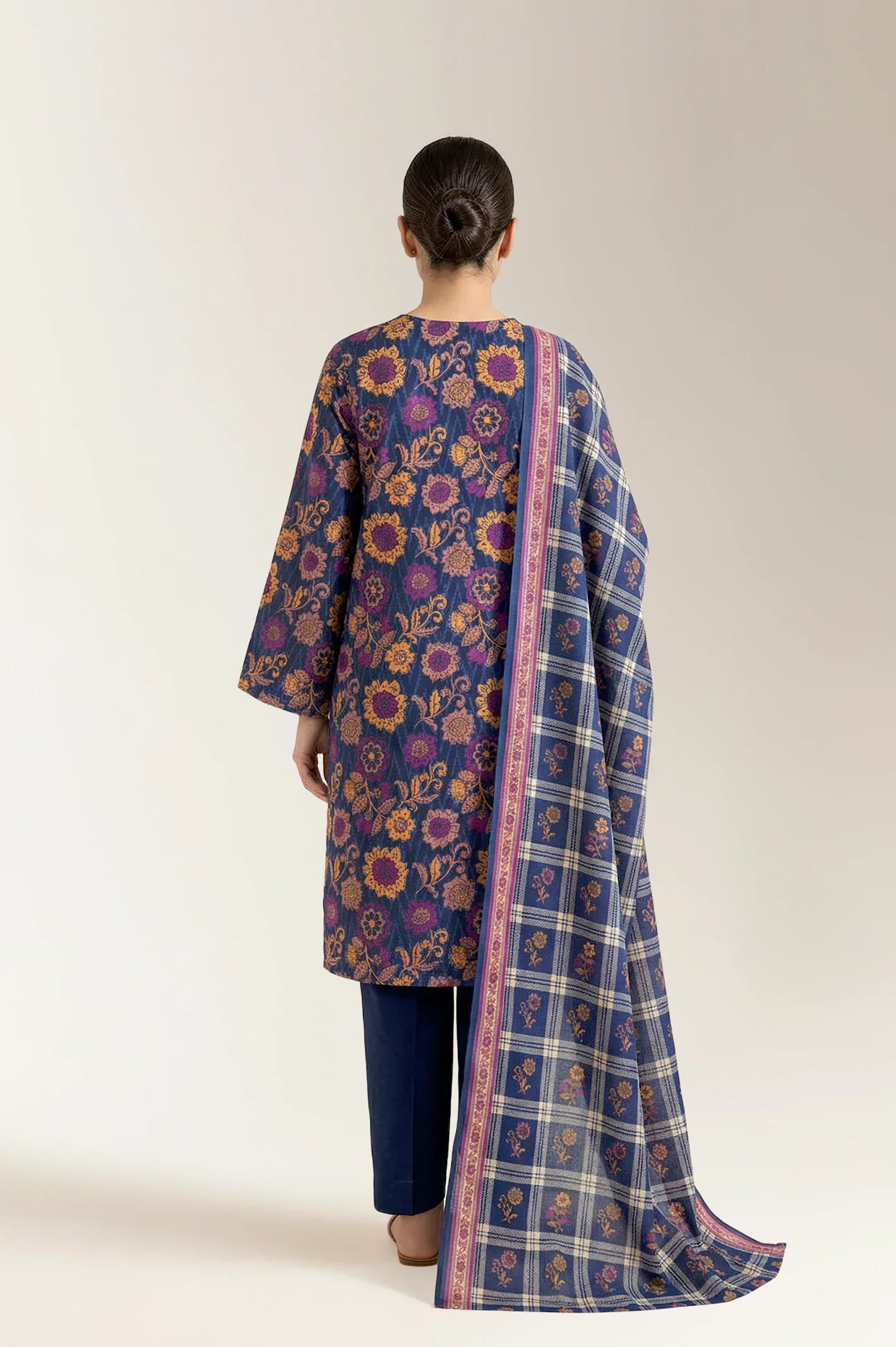 Printed Lawn-Navy Blue Unstitched 3PC - Image 2