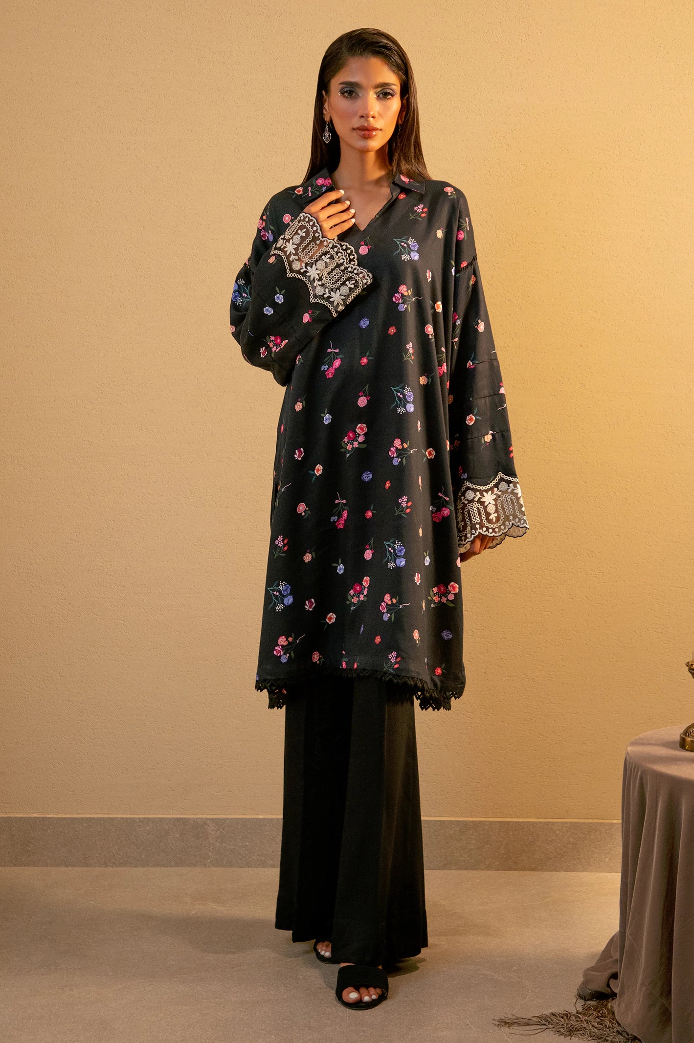 Black Embroidered Unstitched 2PC - Image 3
